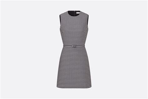 dior houndstooth dress|Short Belted Dress Blue and White Houndstooth Wool and Silk.